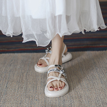 Thick Bottom Sandal Women Summer 2022 New 100 Hitch Female Wind with Toes Casual Sports Flat Roman Shoe