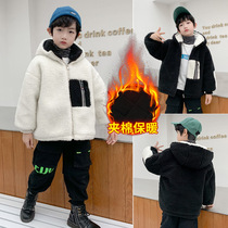 South Korean boy dress 2022 new fashion embroidery reflective hyphens Korean version boy jacket winter dress trendy fur coat