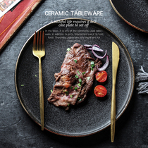 Steak dinner plate home Nordic Western tableware commercial creative Frosted Black Net red steak knife and fork plate set