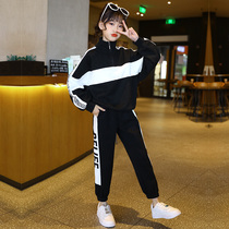 Girls' Spring Suit 2022 Foreign Style Black and White Sportswear Children's Suit Children's Sports Wear Two-Piece Tide