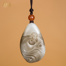 (Zhuoyu Hall) Jinyu Mantang Xinjiang Hetian white jade seed material sprinkled gold skin fish pendant tag Li Zhuoyu Sculpture