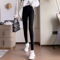 Spring slim fit Threaded Bottom Pants Woman External Wear Autumn Winter Plus Suede Thickened Warm Cotton Pants High Waist Tight Fit Large Size Pants Socks
