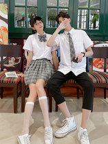 jk uniform couple summer clothes new short-sleeved shirt dress female design sense niche two-piece campus style class dress tide