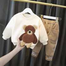 Boys spring suit 2021 new childrens clothes foreign-style female baby plus velvet clothes children Spring and Autumn Winter