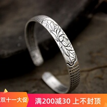 999 Sterling Silver Bracelet Women Open Vintage Lotus Heart Great Sadness Curse Mother Silver Bracelet Friend Gift