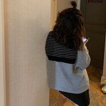 Halonini sweater 2019 new female long sleeve light board round neck loose Korean gray early autumn thin long sleeve