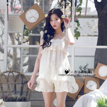 Japanese gelato sleeve head sweet and beautiful lotus leaf side pyjamas womens spring summer style pure cotton harnesses shorts suit Home Suits Home