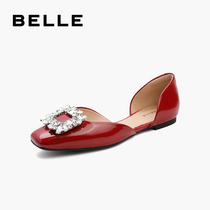 Thyme small square head water drill square button single shoe woman 2022 summer New bull leather French style shallow mouth single shoe B0820BK2