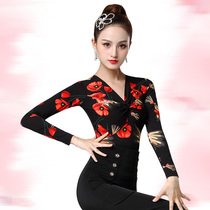 Dan Bo Luo cross practice uniform lead dance slim V collar Latin modern clothing National Standard square dance jacket long sleeve women