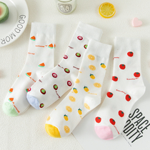 White Socks Female Midbarrel Socks Students Fruit Ins Tide Pure Cotton Summer Thin Spring Autumn Long Barrel Socks Cute Days