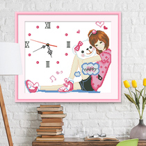 Cross stitch clock 2021 New thread embroidery living room self embroidery hand small simple embroidery bedroom wall clock small pieces