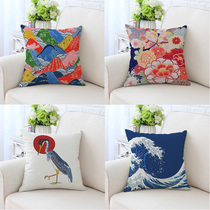 Japanese pattern fabric folding fan Ukiyo-e Mount Fuji Ethnic retro wind cotton and hemp sofa cushion Pillow pillow