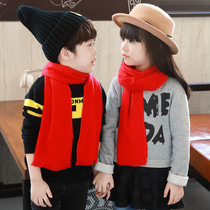 Childrens Red Scarf Winter Christmas New Years Day Korean girl boy solid color imitation cashmere warm baby bib