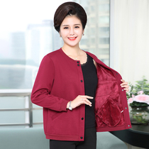 Middle-aged women plus velvet sweater home wear mothers jacket jacket collar-free thick jacket warm velvet coat large size