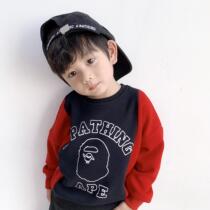 BAPE Autumn and Winter Day Tide brand childrens clothing boys and boys tops round collar pullover long sleeve plus short velvet sweater