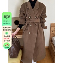 101801 Heavy Industry Hand Hand - Handle Cashmere Coat Woman - thickened brown loose waist coat