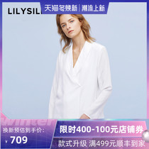 LILYSILK lily show ladies silk top French V collar shirt women workplace commuter long sleeve shirt White