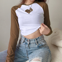 European and American wind plug-in-shoulder color repair long sleeve T-shirt women ins loving BAO WEN 100 hitch a short cut of the bottom jacket