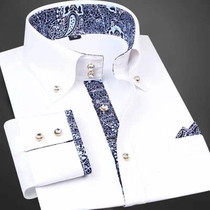 Blue and white collar brick button white shirt men 2021 fashion vintage professional outside wear shirt slim free-hot boutique inch shirt jz