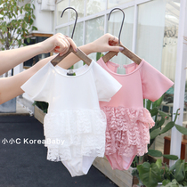 Korean children lace lace one-piece swimsuit 2021 summer new female child sweet quick-drying swimwear