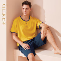 Shile pajamas mens summer half-sleeve cotton casual short-sleeved thin half pants summer mens cotton home suit