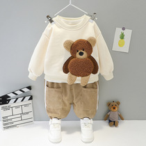 Boys spring clothing thin suede suit 3 children foreign air trendy 1 mens baby handsome back with pants for spring and autumn childrens bottling