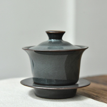 Item Shihao Long Quanqing Porcelain Iron Tire Cover Bowl ceramic ice cracks Gothic Tea Tea Tea Set Tea Bowl 3-only Bowl Kung Fu Tea Furniture