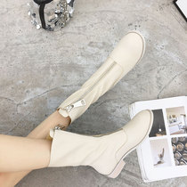 Tide brand martin boots female guidi boots retro ins front zipper short tube height round head Joker white inverted short boots