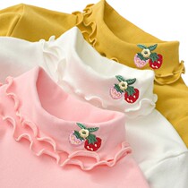 Girls undershirt spring autumn slim fit baby pure cotton semi-high collar blouse Childrens autumn fit 2022 new T-shirt Long sleeves