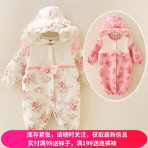 New spring and autumn cotton floral baby clothing full moon clothing autumn and winter slightly thick 100 days clothing female baby ha clothing jumpsuit