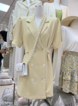 F THREE new 2021 spring summer harbor style lapel dress double-breasted waist short sleeve dress ins1918