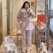 Gold Drill Coral Suede Pyjamas Woman Winter Triple Clip Cotton Thickened Garnter Warm Outside to wear winter Home Suits Suit