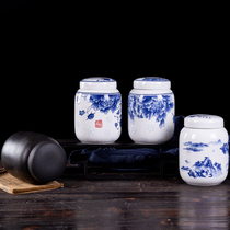 Lowe tea pot blue and white ceramic mini sealed tank tea storage accessories small portable Puer tea storage tank