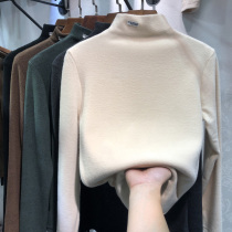 2020 autumn and Winter Western style double-sided German velvet thickened velvet base shirt Womens semi-high collar brushed European T-shirt inside the tide