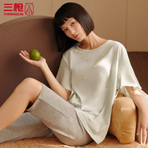Three Guns Home Clothes Set Women Summer Water Soft Cotton Round Neck Sleeves Women Cotton Pajamas Casual Wear 81862