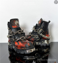 40 41 42 spot NEWROCK new handmade flame skull metal thick-soled short mens boots Harley Knight