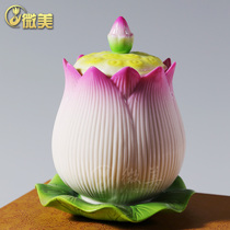 Dehua ceramic Buddhist supplies Double size full color Lotus Buddha cup Holy water cup Lotus holy water cup