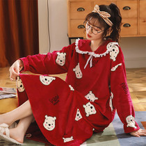 Pregnant coral velvet night dress womens autumn and winter long pajamas Flannel thickened warm large size fat mm200 pounds in winter
