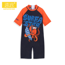 Childrens swimsuit sunscreen cold warm can be in the water sleeve Childrens swimsuit Boys and girls swim cute octopus tide