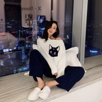 Japanese coral velvet pajamas ladies cute and beautiful girl Luna autumn and winter plus velvet padded can wear home suit