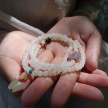 (Support re-inspection) Xishi Xinjiang Hetian Jade seed material multi-ring bead chain 108 mutton white jade bracelet hanging chain