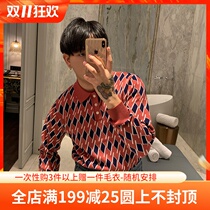 BROTHER autumn mens colorblock knit top Nordic retro diamond long sleeve POLO sweater tide