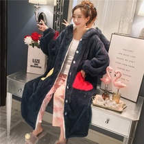 Pajamas womens autumn and winter coral velvet thickened warm nightgown winter nightgown Flannel pregnant women extended home clothes plus velvet