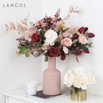 Lancol new European style retro emulated rose bouquet home table laying flowers livingroom dry floppy floppy floppy