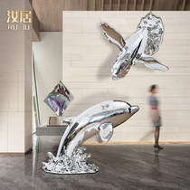 Large Landing Shark Dolphin Sculpture Pendulum with light extravagant wall-mounted Whale Wall Hotel Lobby Sale of Decorations