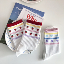 Korean version ulzzang soft sister girl heart strawberry love rainbow socks Womens summer tube socks cute Japanese