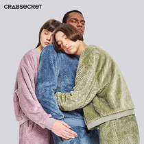 Crab secret can wear pajamas long sleeve couples warm autumn and winter plus velvet thickened mens and womens home clothes set round neck