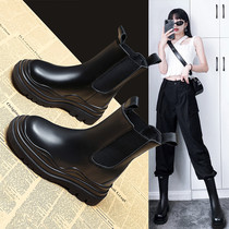 Hong Kong thick-soled Chelsea short boots female 2021 autumn new all-in-one increased smoke tube boots Martin boots ins tide