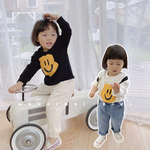 SASAs Ball girl girls Long-sleeved T-shirt Solid color Pullover bottoming shirt Baby white top Casual round neck