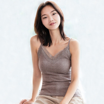 Lace camisole with chest pad Womens short V-neck outer wear inner top Wear-free bra Slim-fit thermal underwear